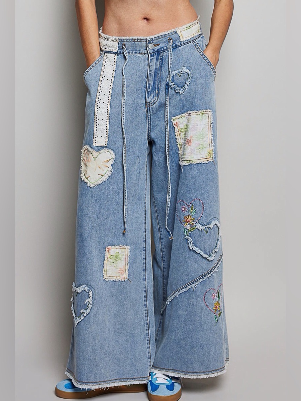 NWT POL JEANS DENIM ELASTIC WAIST PATCHED size Small - Large